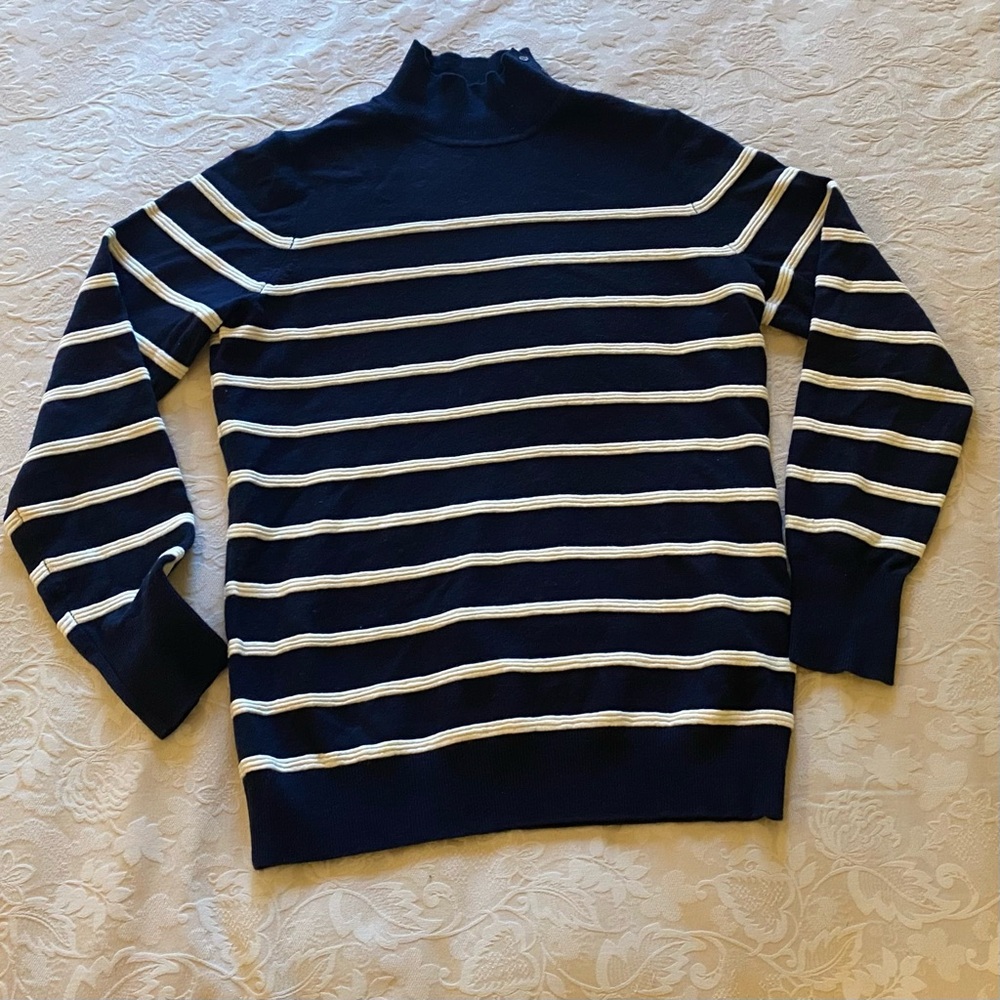 Banana Republic black & white striped sweater fine merino wool sz M